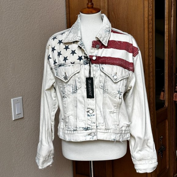 Blank NYC Distressed American Flag Denim Jacket Medium - Picture 4 of 17